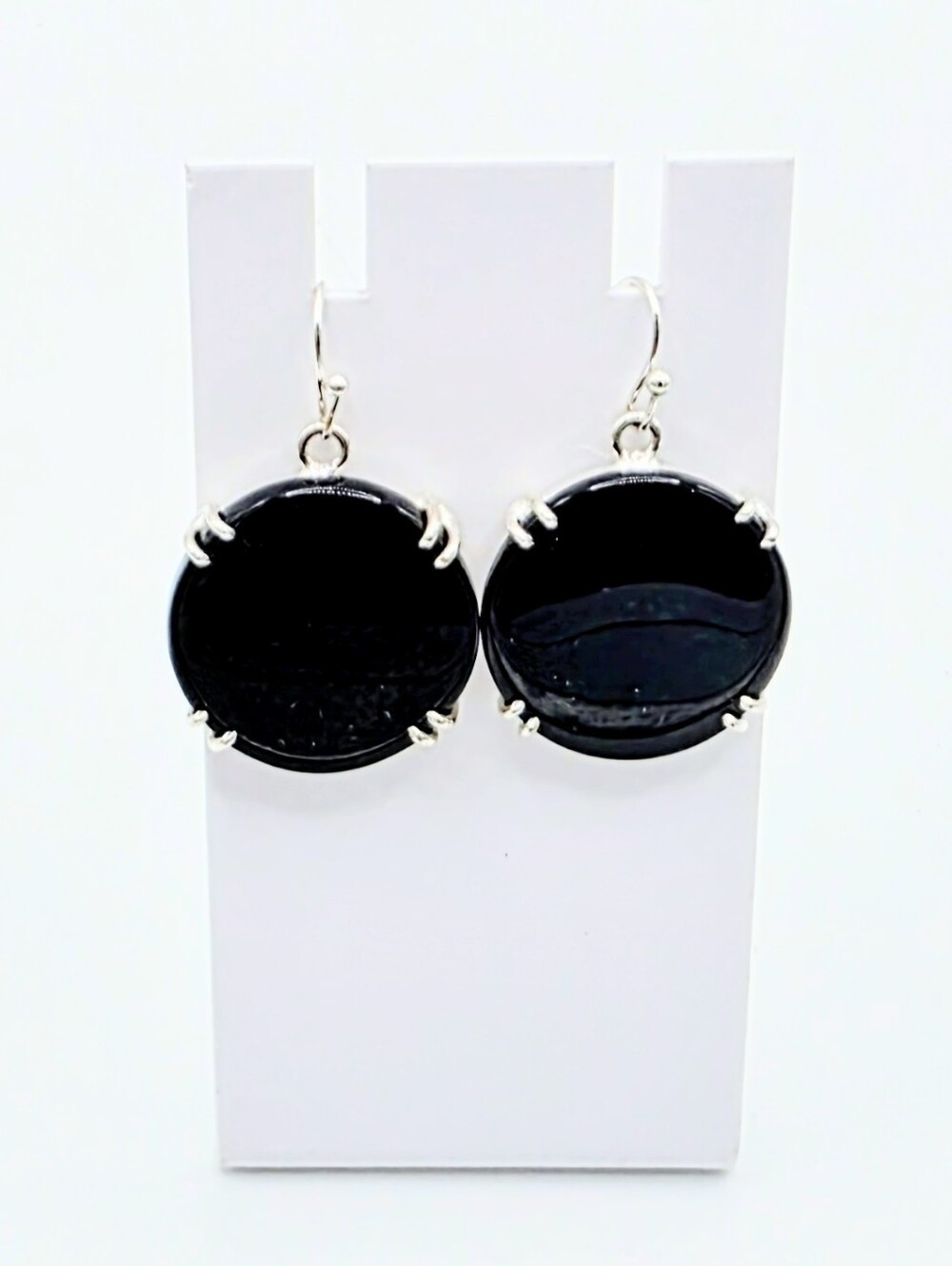 Black Onyx Earrings In Modern 925 Sterling Setting (1.5")